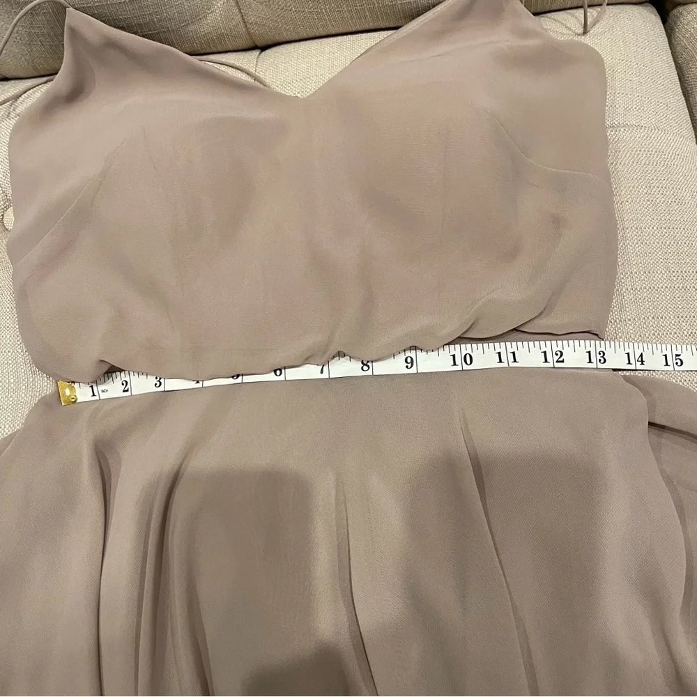 JENNY YOO BHLDN Inesse Luxe Chiffon Maxi Dress Sz 2 Dusty Taupe Pink Bridesmaid